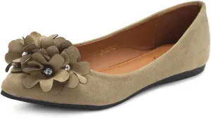 Ollio Women's Shoes Faux Suede Decorative Flower Pointed Toe Ballet Flats JYZ151