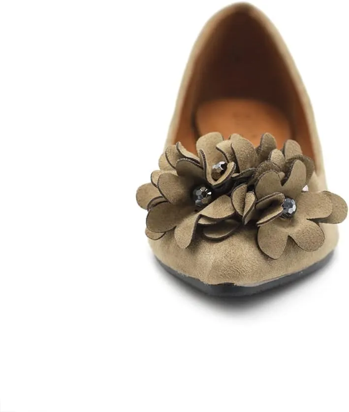 Ollio Women's Shoes Faux Suede Decorative Flower Pointed Toe Ballet Flats JYZ151