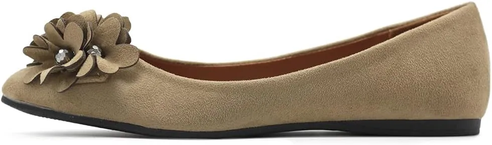 Ollio Women's Shoes Faux Suede Decorative Flower Pointed Toe Ballet Flats JYZ151