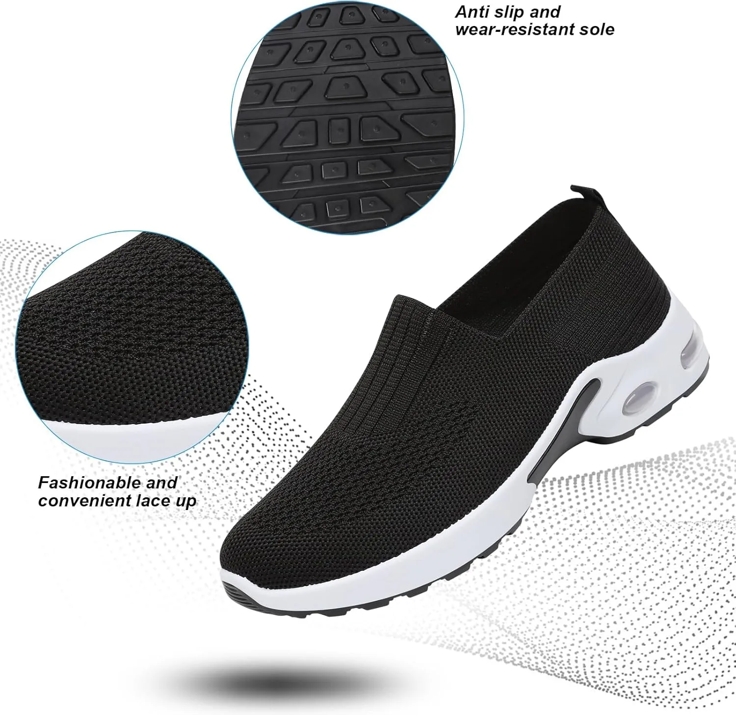 Padgene Women Walking Shoes Sock Sneakers Slip-On Breathable Mesh Trainers Women's Comfortable Casual Ladies Air Cushion Athletic Shoes Running Jogging Shoes