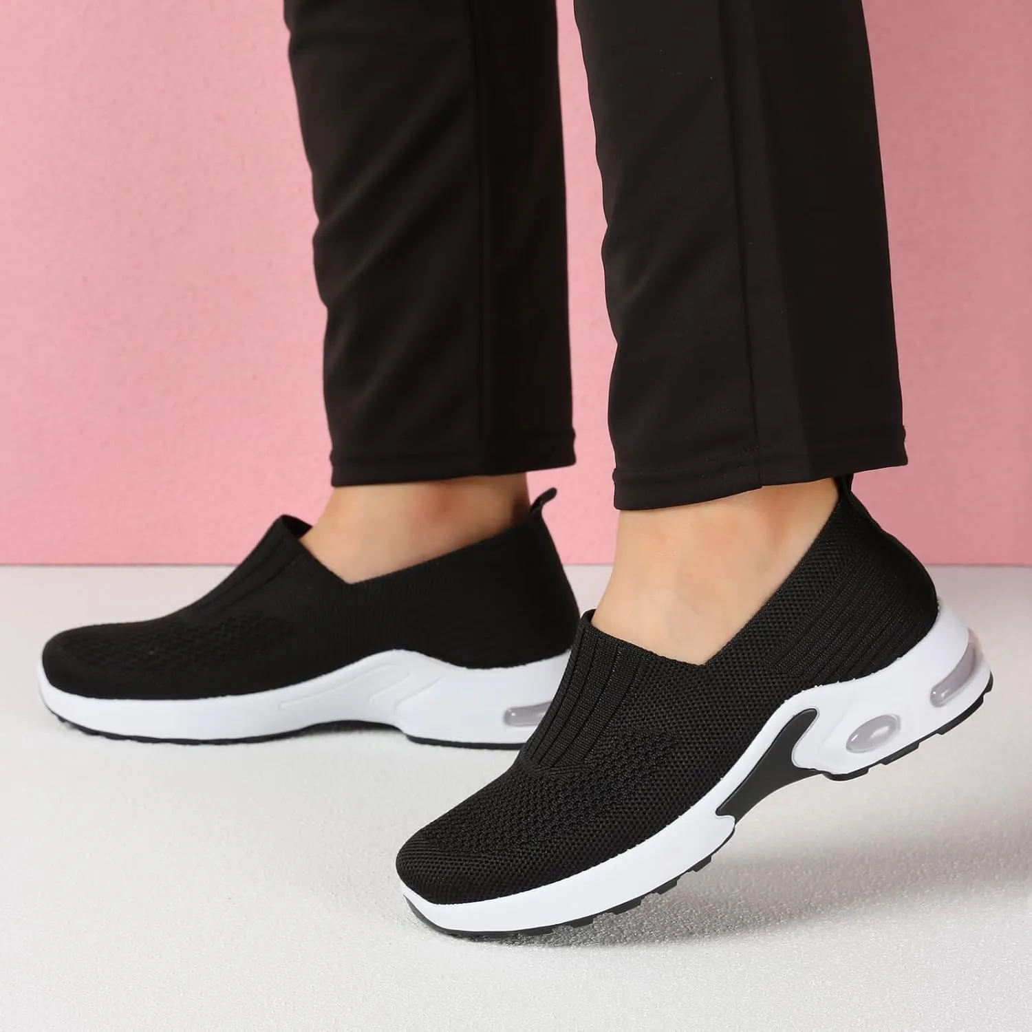 Padgene Women Walking Shoes Sock Sneakers Slip-On Breathable Mesh Trainers Women's Comfortable Casual Ladies Air Cushion Athletic Shoes Running Jogging Shoes