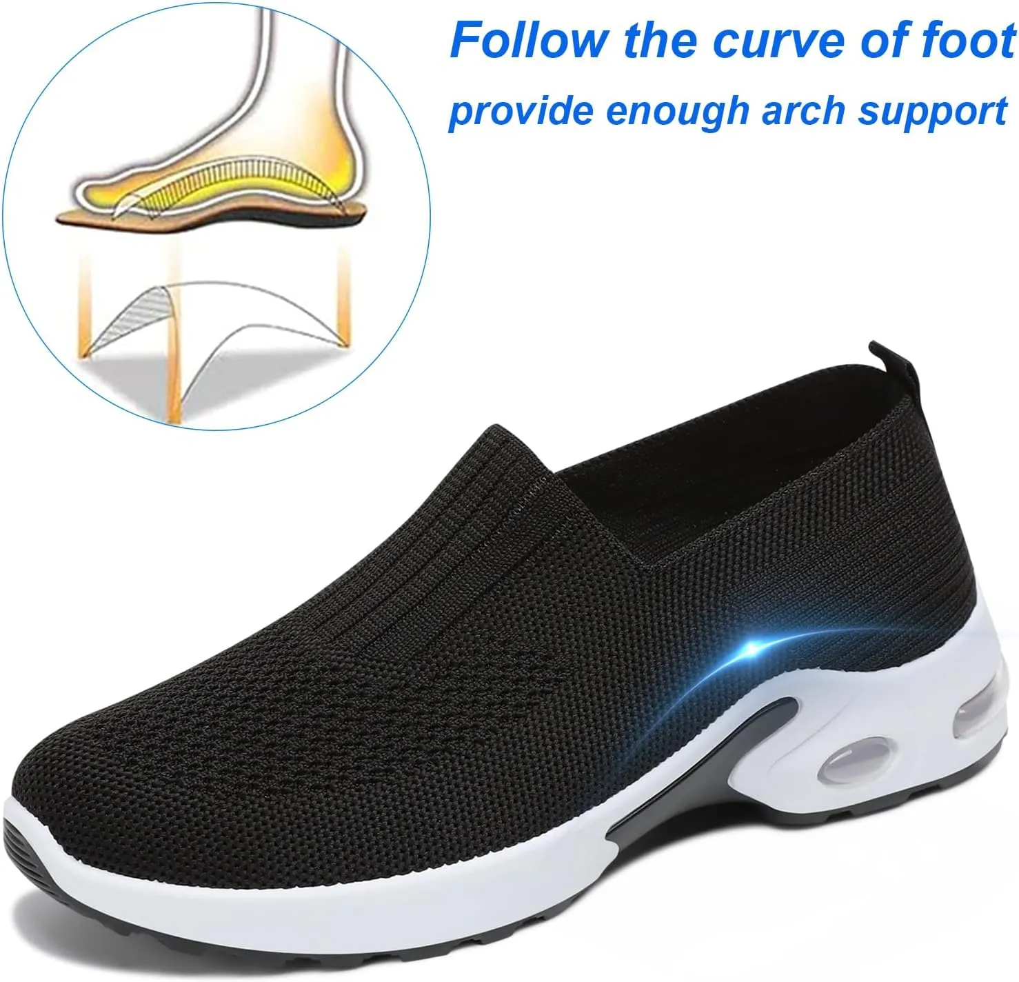 Padgene Women Walking Shoes Sock Sneakers Slip-On Breathable Mesh Trainers Women's Comfortable Casual Ladies Air Cushion Athletic Shoes Running Jogging Shoes
