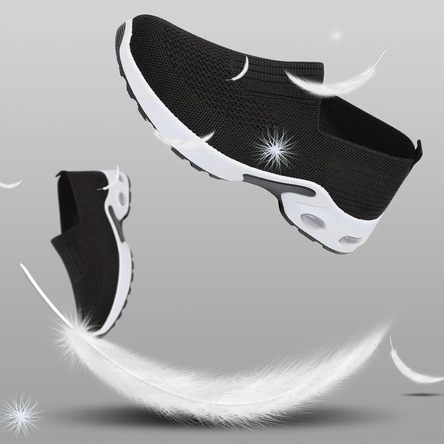Padgene Women Walking Shoes Sock Sneakers Slip-On Breathable Mesh Trainers Women's Comfortable Casual Ladies Air Cushion Athletic Shoes Running Jogging Shoes