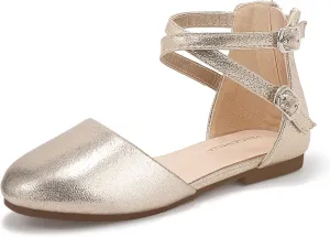 PANDANINJIA Girls Dress Shoes Flats Wedding Party School Toddler Little Kids Ankle Strap Ballet Flats Sandals