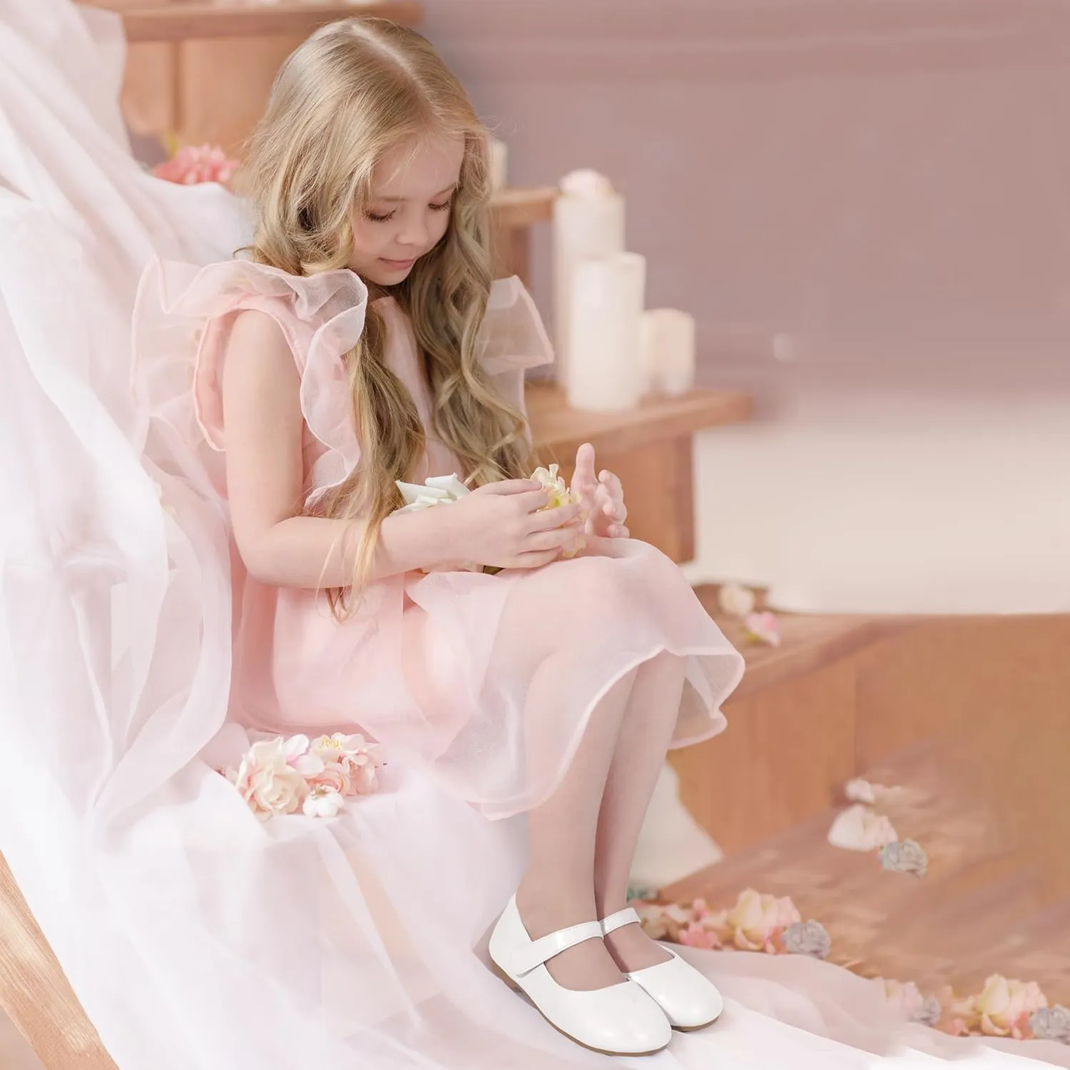 PANDANINJIA Girls Dress Shoes Toddler Flower Girl Kids Mary Jane Shoes Ballet Flats School Wedding Party Church Girls Shoes