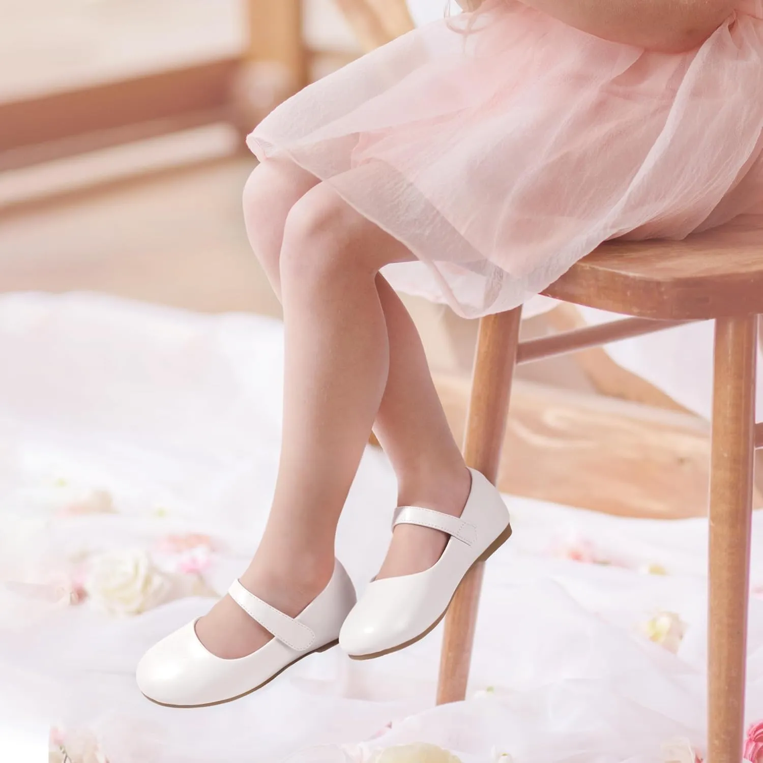 PANDANINJIA Girls Dress Shoes Toddler Flower Girl Kids Mary Jane Shoes Ballet Flats School Wedding Party Church Girls Shoes