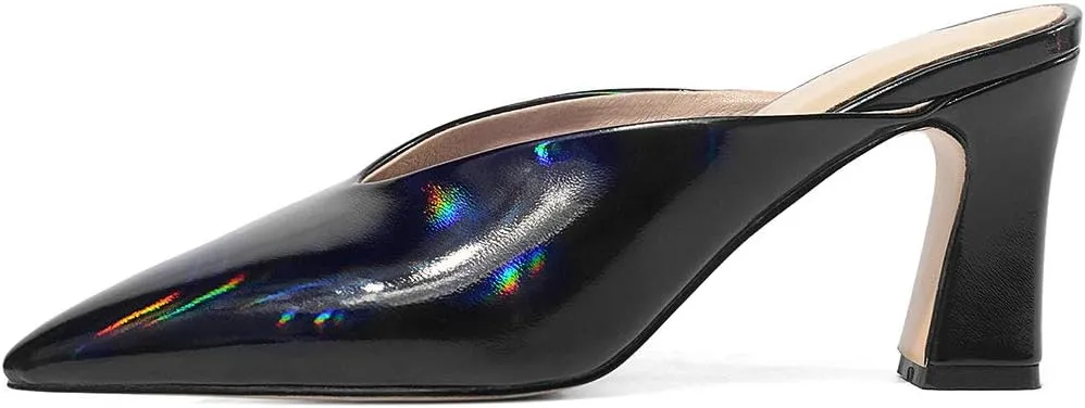 Parisuit Women's Pointed Toe Slip On Mules Chunky High Heels Slingbck Slide Sandal Sexy Dress Shoes