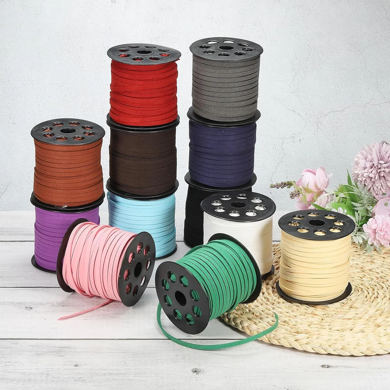 PATIKIL Flat Suede Leather Lace, 5mm x 50 Yard Faux Suede Leather Cord DIY Supplies for Necklace Bracelet Beading Jewelry Making Tassels Art Crafts, Dark Green