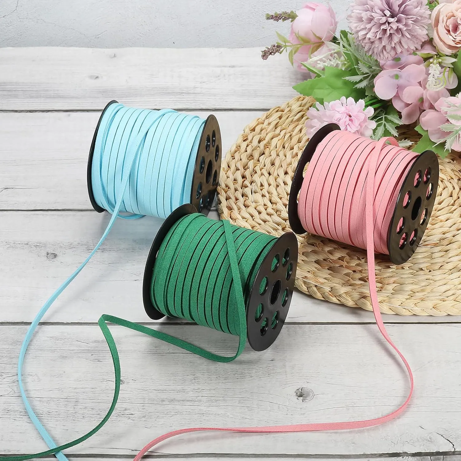 PATIKIL Flat Suede Leather Lace, 5mm x 50 Yard Faux Suede Leather Cord DIY Supplies for Necklace Bracelet Beading Jewelry Making Tassels Art Crafts, Dark Green
