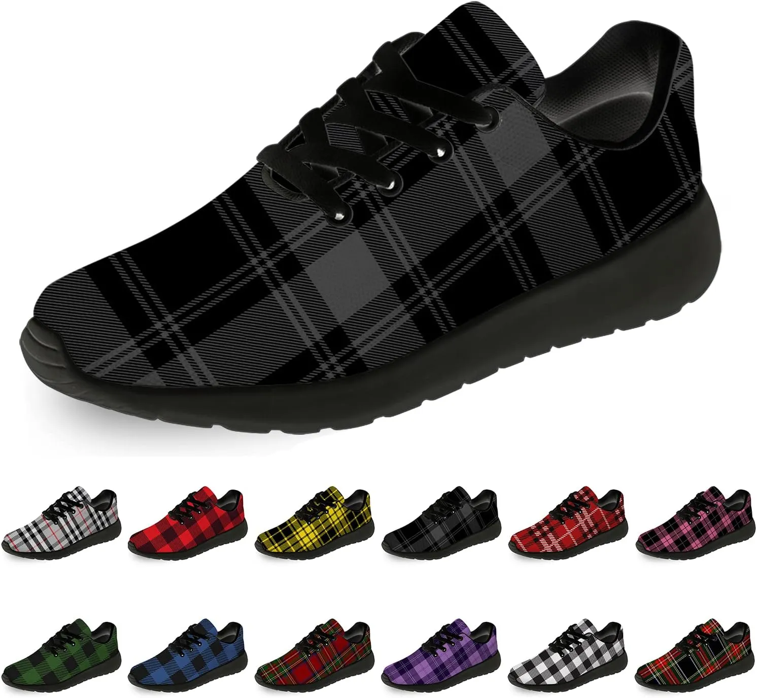 Plaid Shoes for Women Men Running Shoes Womens Mens Lightweight Walking Tennis Sneakers Jogging Shoes Gifts