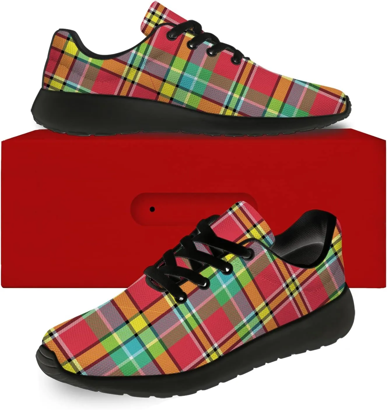 Plaid Shoes for Women Men Running Shoes Womens Mens Lightweight Walking Tennis Sneakers Jogging Shoes Gifts
