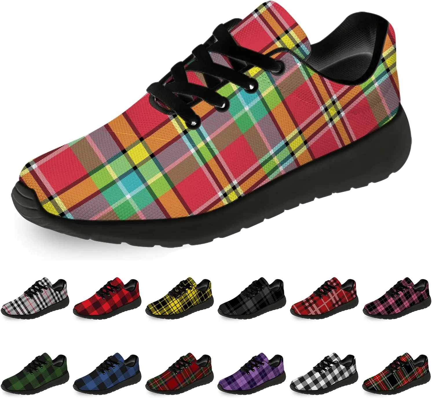Plaid Shoes for Women Men Running Shoes Womens Mens Lightweight Walking Tennis Sneakers Jogging Shoes Gifts