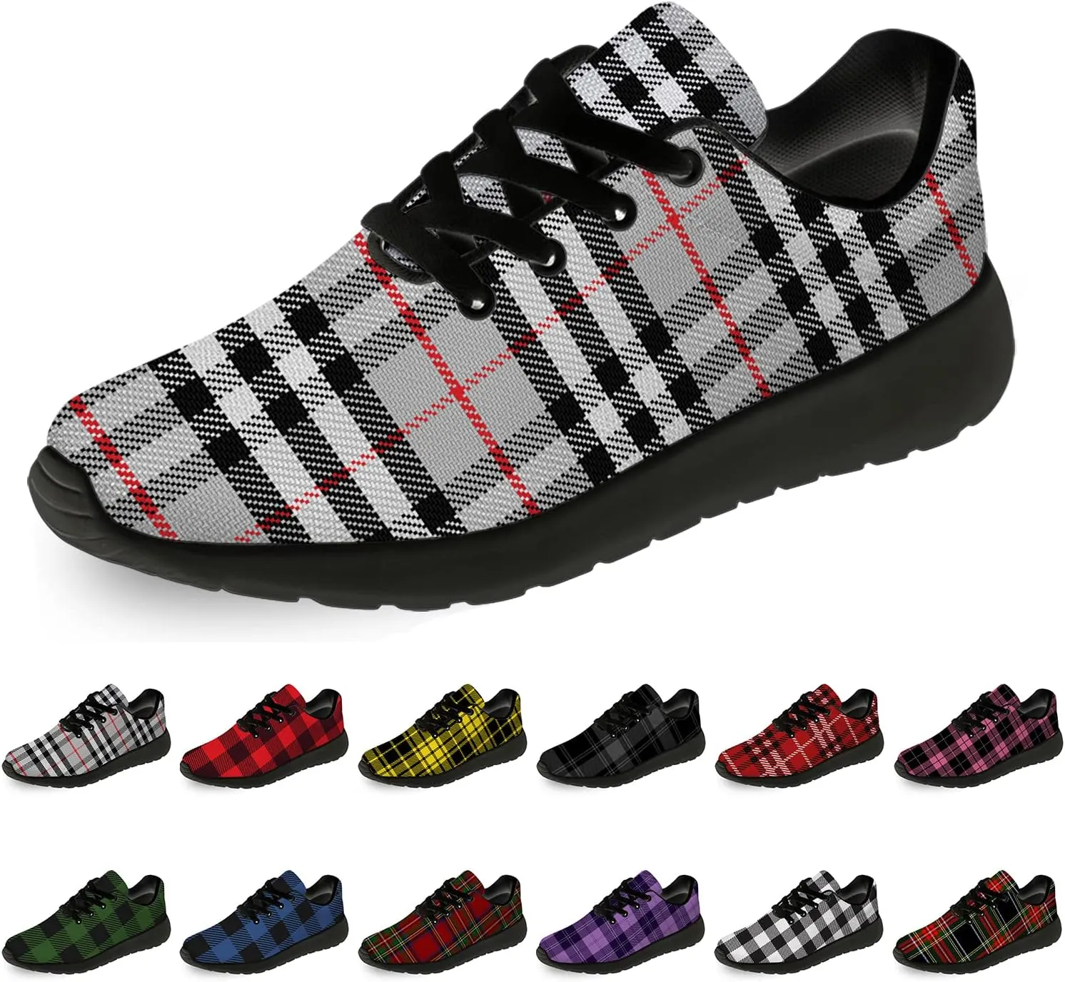 Plaid Shoes for Women Men Running Shoes Womens Mens Lightweight Walking Tennis Sneakers Jogging Shoes Gifts