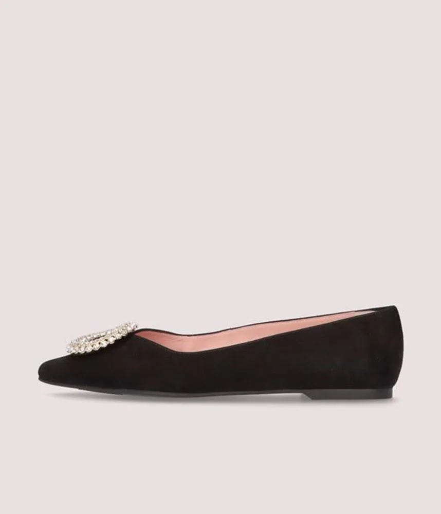 Pretty Ballerina Plush Black Velvet Flats