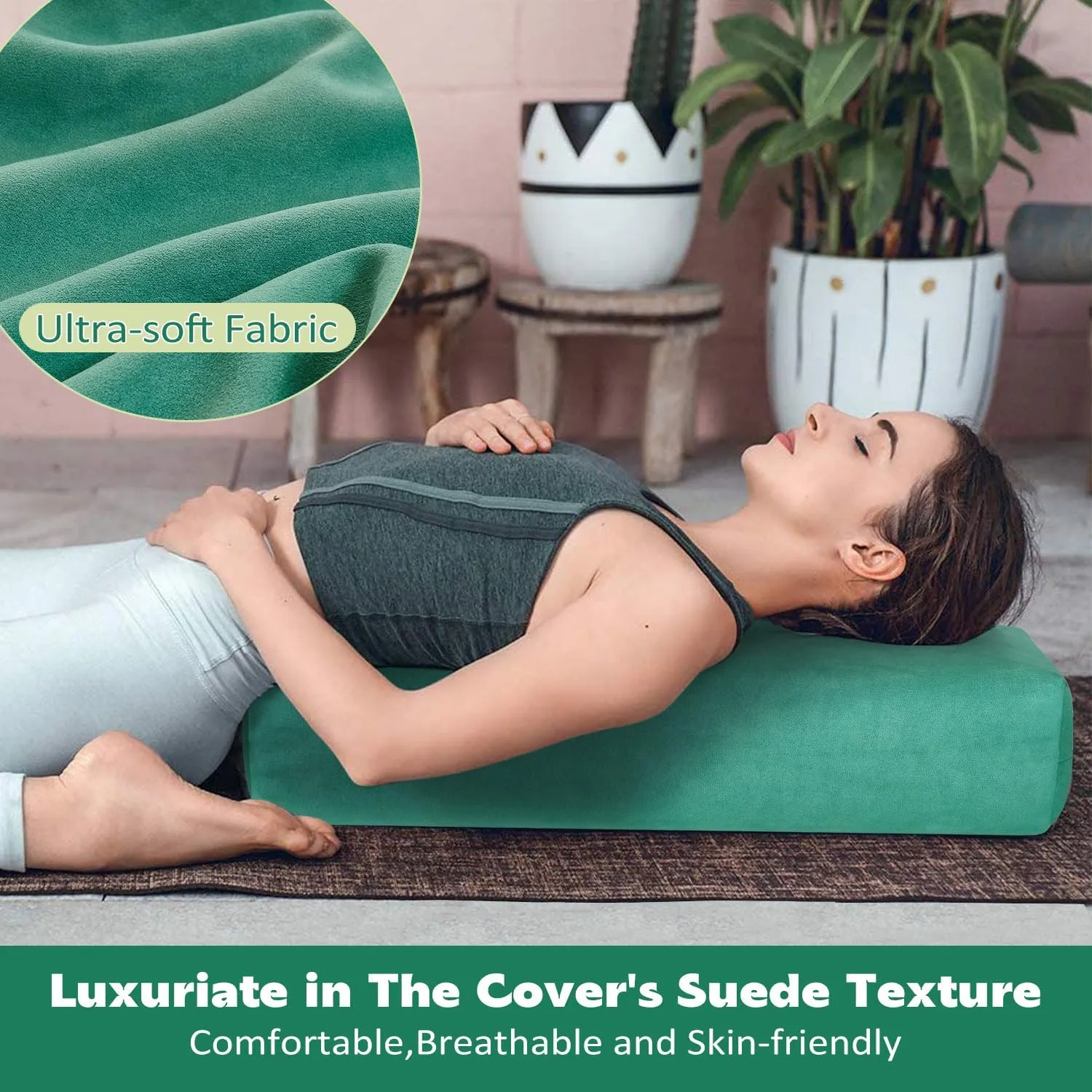 Rectangular Yoga Bolster - Meditation Pillow with Washable Suede Cover, 27"X10" X5.5"