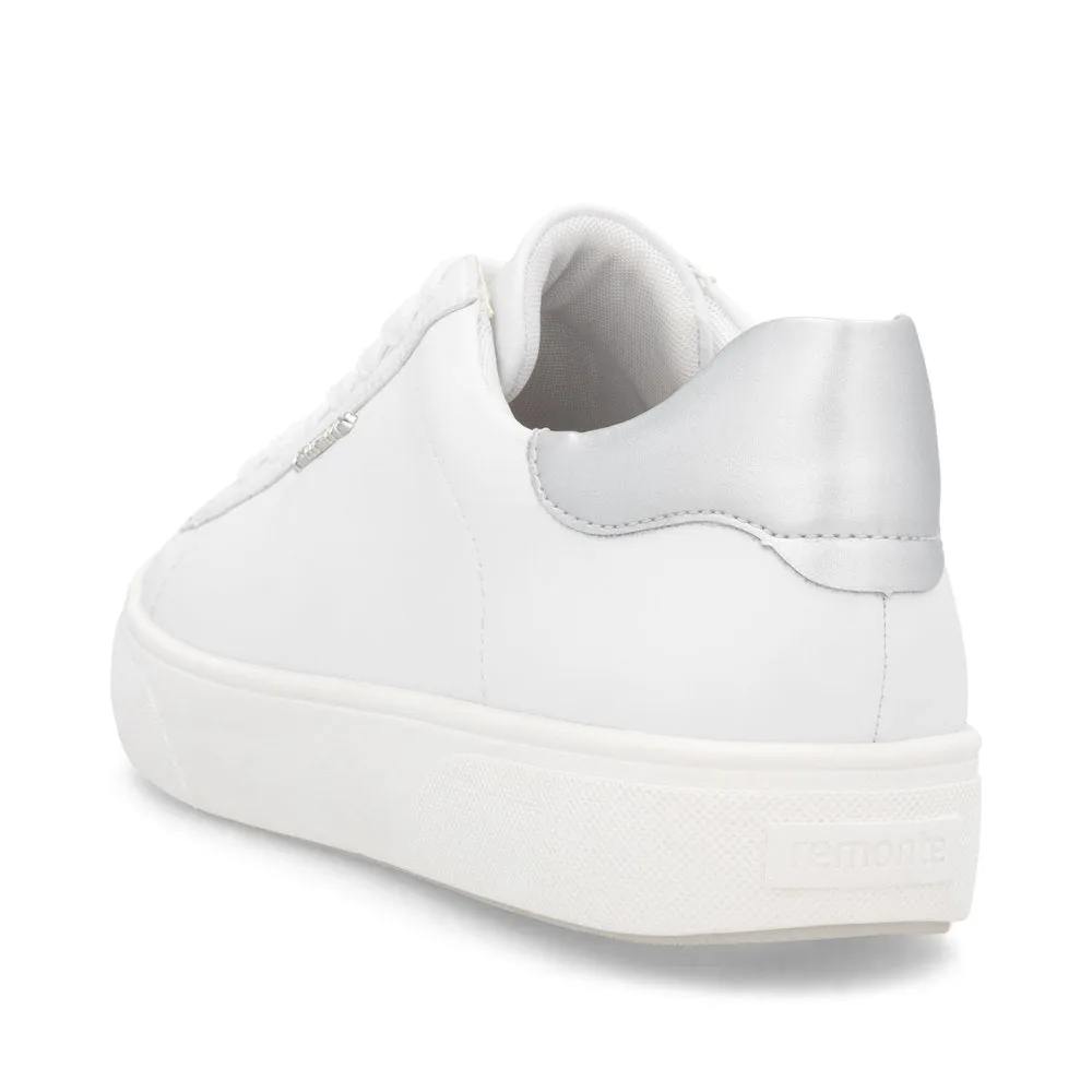 Remonte D2J00 -Ladies Lace Trainer in White/Silver
