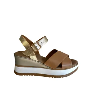 Repo Camel & Gold Wedge Sandal