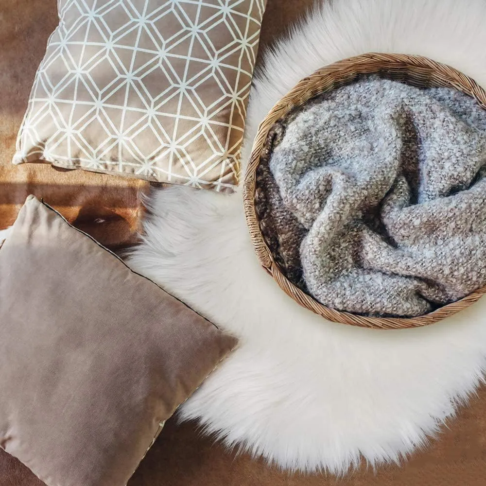 RosieLily Ultra Soft 1.3 x 2 Feet Faux Fur Area Rug, Fluffy Shaggy Sheepskin Fur, White Fuzzy Machine Washable Shag, Nursery Decor Throw for Bedroom, Kids Room, Living Room