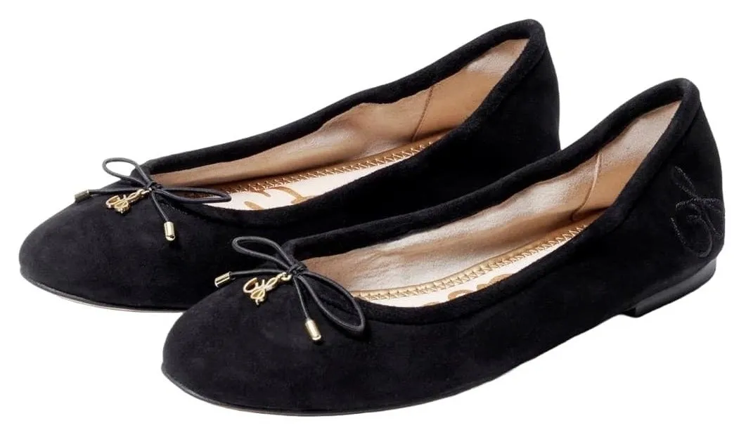 Rounded Flats Slip Flexible Suede Price-cut No customs hassle Closed On Toe Felicia Edelman Ballet Black Sam