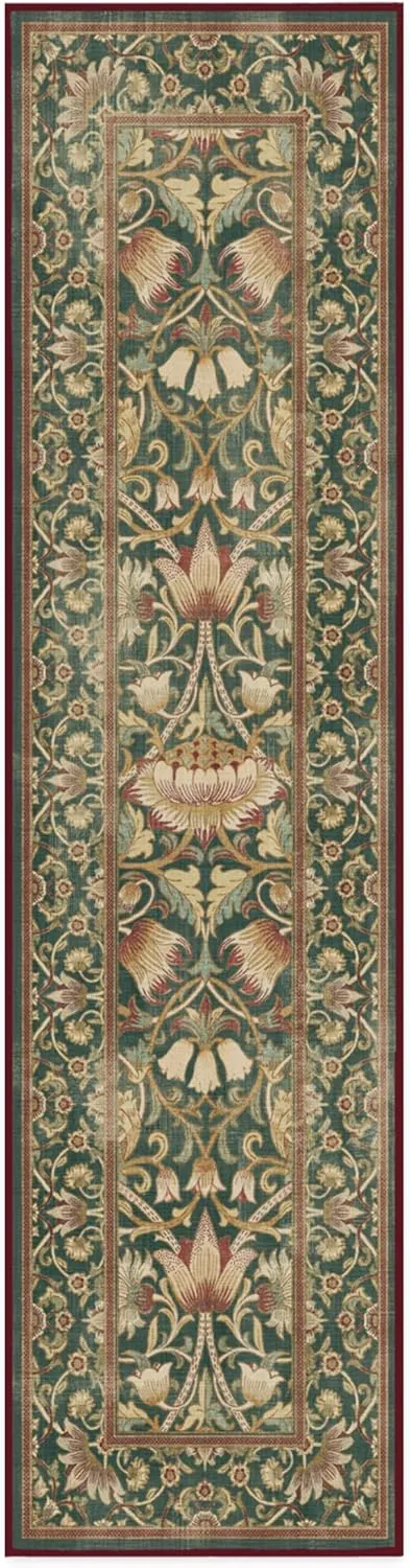 Ruggable x Morris & Co Washable 2x10 Runner Rug, Lodden Soft Evergreen & Gold, Premium Christmas Rugs for Hallway, Kitchen, Entryway, Living Room, Bedroom, Office with Gripper Non Slip Pad