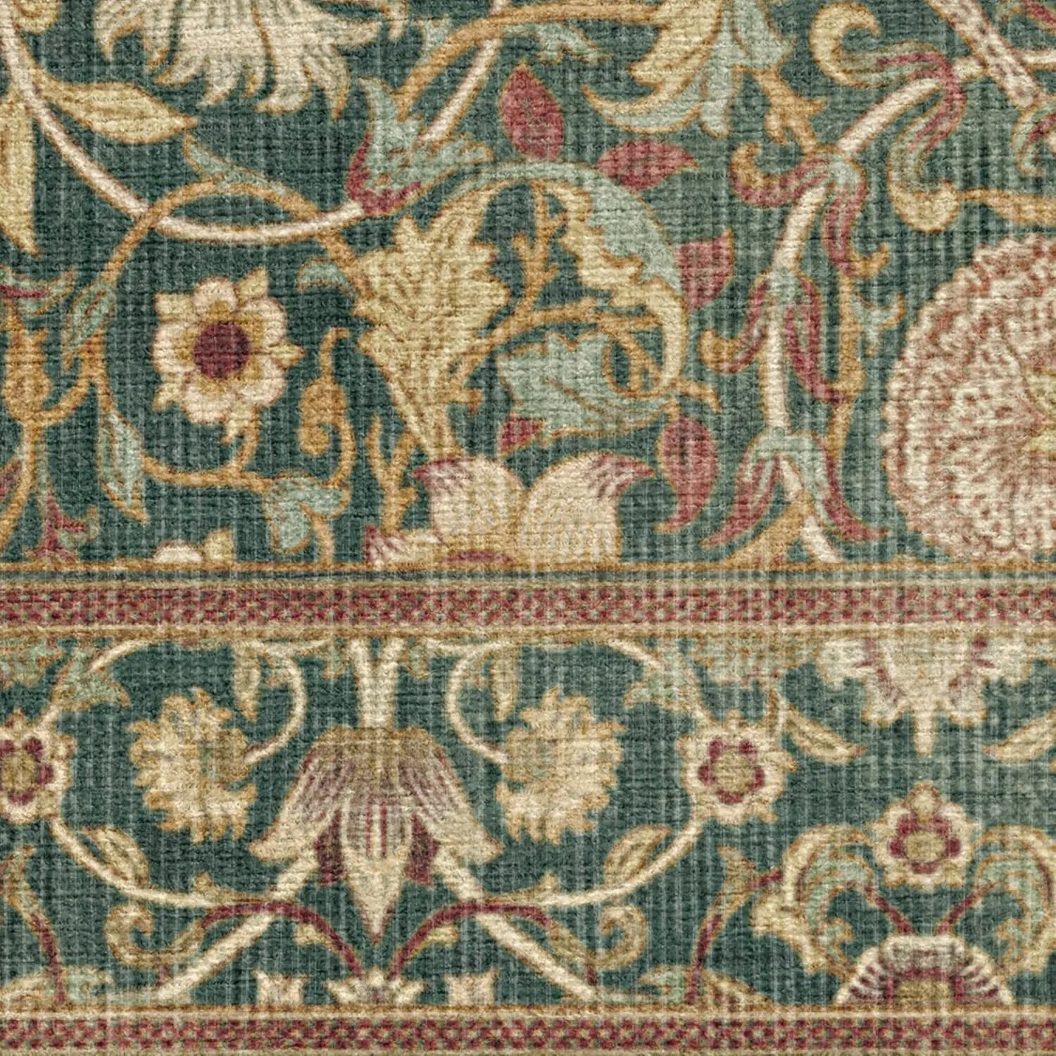 Ruggable x Morris & Co Washable 2x10 Runner Rug, Lodden Soft Evergreen & Gold, Premium Christmas Rugs for Hallway, Kitchen, Entryway, Living Room, Bedroom, Office with Gripper Non Slip Pad