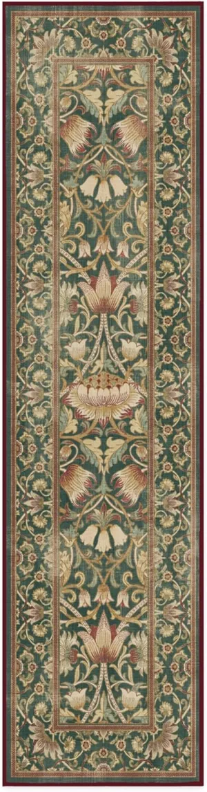 Ruggable x Morris & Co Washable 2x10 Runner Rug, Lodden Soft Evergreen & Gold, Premium Christmas Rugs for Hallway, Kitchen, Entryway, Living Room, Bedroom, Office with Gripper Non Slip Pad