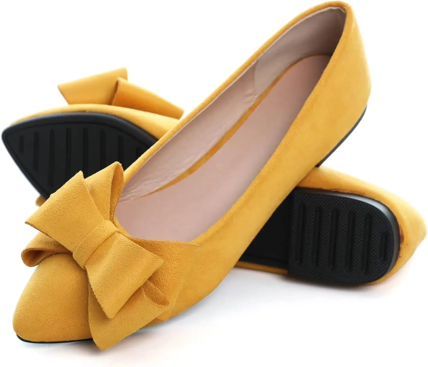 SAILING LU Bowknot Ballet Flats Womens Pointy Toe Casual Flat Shoes Suede Dress Shoes Wear to Work Slip On Moccasins