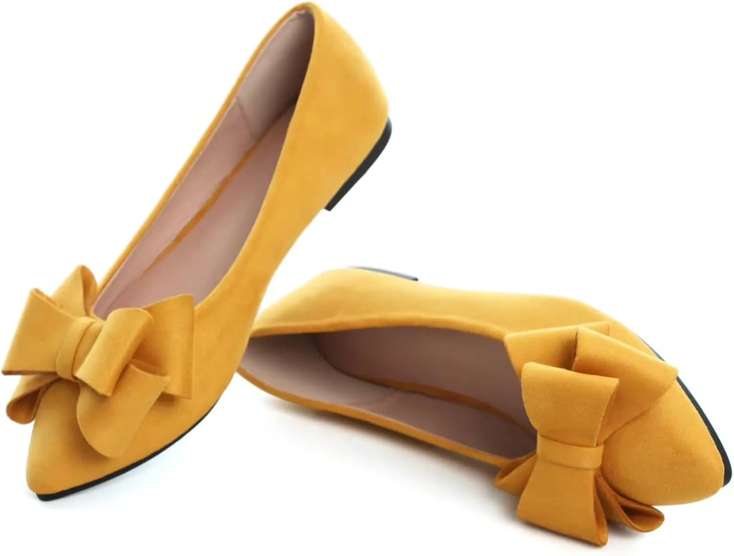 SAILING LU Bowknot Ballet Flats Womens Pointy Toe Casual Flat Shoes Suede Dress Shoes Wear to Work Slip On Moccasins