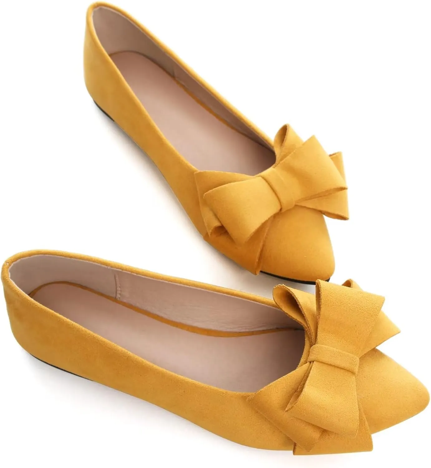 SAILING LU Bowknot Ballet Flats Womens Pointy Toe Casual Flat Shoes Suede Dress Shoes Wear to Work Slip On Moccasins
