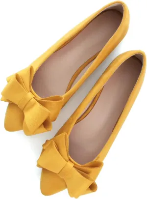 SAILING LU Bowknot Ballet Flats Womens Pointy Toe Casual Flat Shoes Suede Dress Shoes Wear to Work Slip On Moccasins