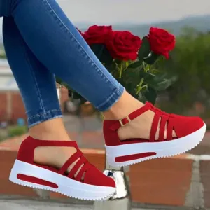 Sandals for Women 2025 Dressy Summer Casual Slip on Ankle Strap Buckle Crystal Platform Wedges Closed Toe Sandals Flat Buckle up Walking Shoes