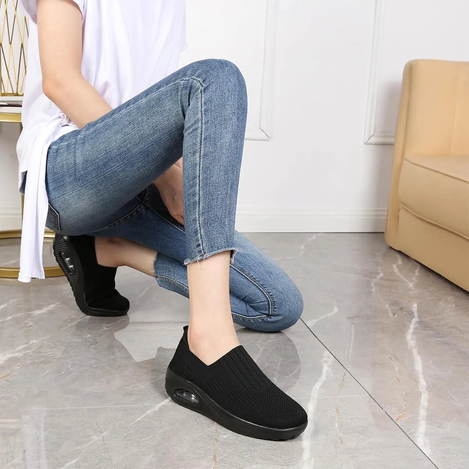 Semshedy Women Nurse Shoes Orthopedic Platform Nursing Sneakers Air Cushion Diabetic Walking Wedge Sneaker