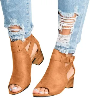 Shoes for Women Dressy, Women's Suede Peep Toe Ankle Booties Cut Out Stacked Block Heel Ankle Boots Women