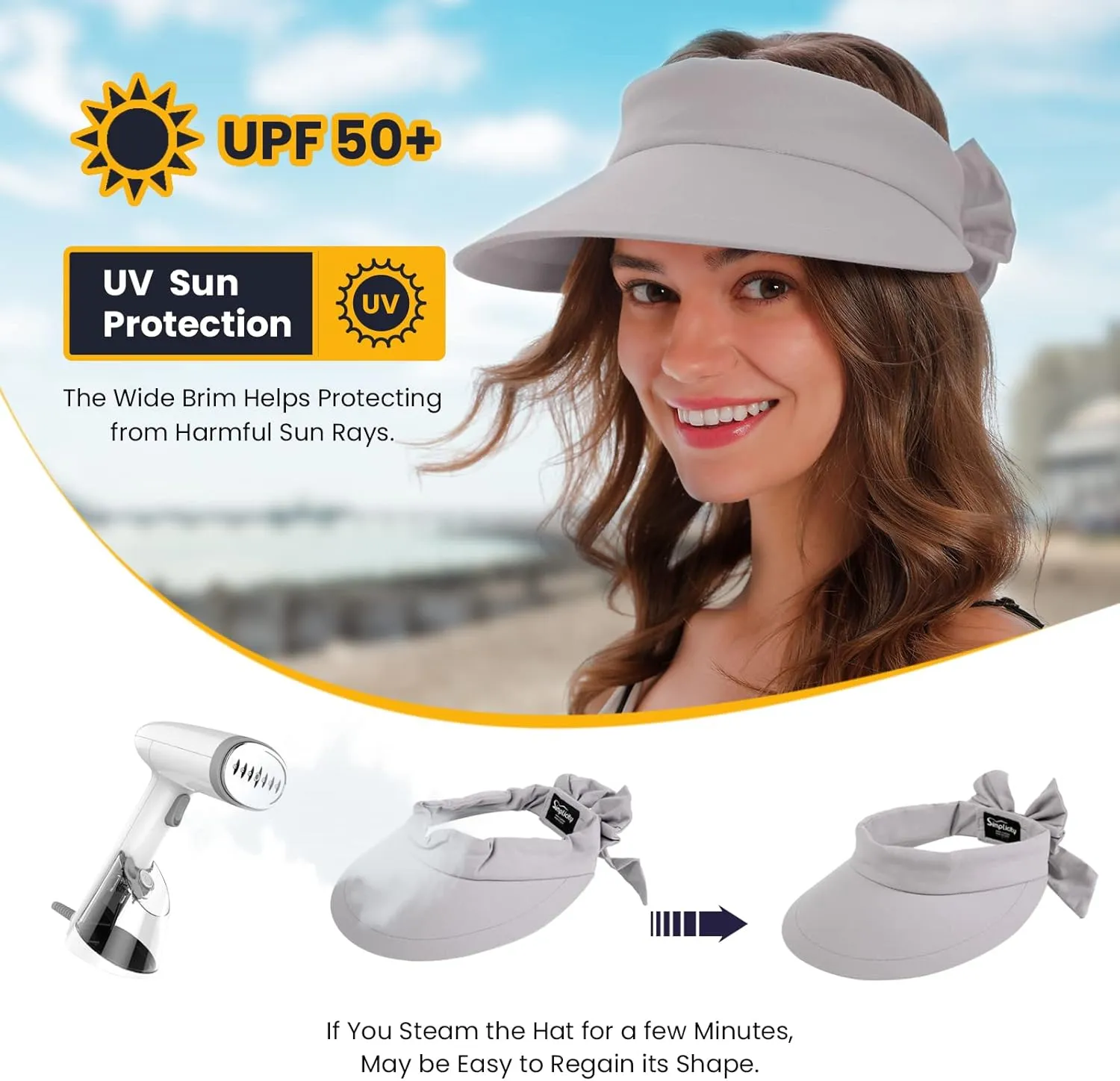 Simplicity Women's UPF 50  UV Protection Wide Brim Beach Sun Visor Hat
