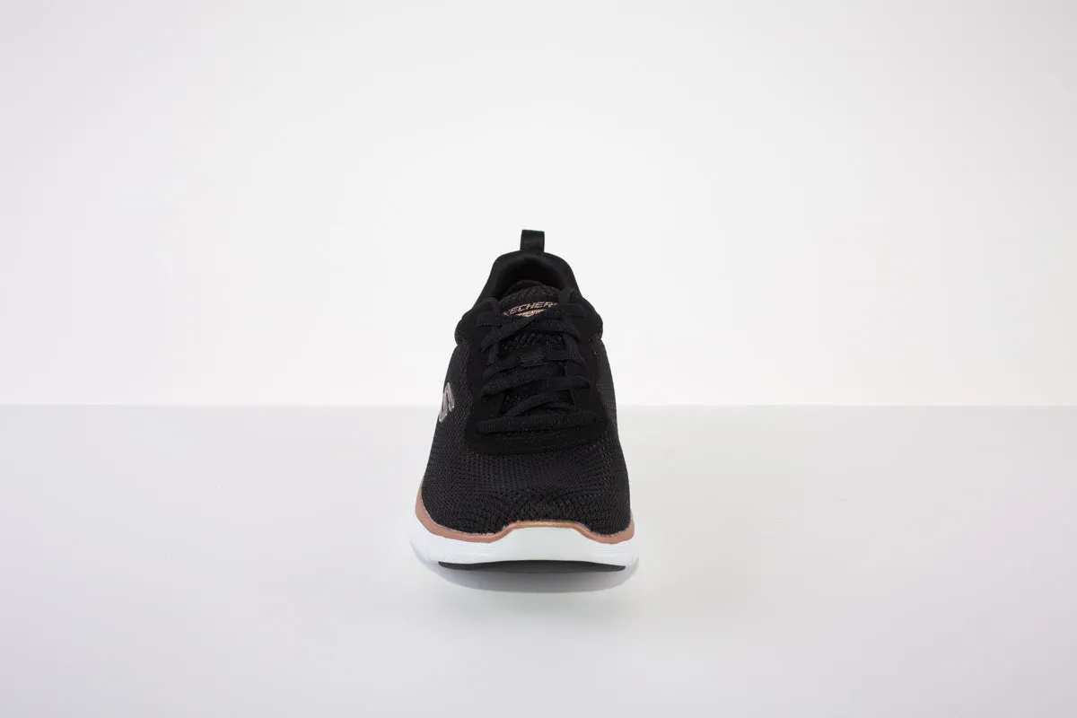 SKECHERS 149303  FLEX APPEAL 4.0 BRILLIANT VIEW LACED TRAINER - BLACK/GOLD