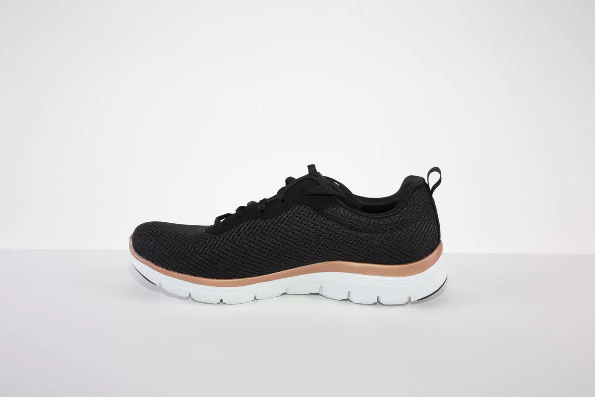 SKECHERS 149303  FLEX APPEAL 4.0 BRILLIANT VIEW LACED TRAINER - BLACK/GOLD