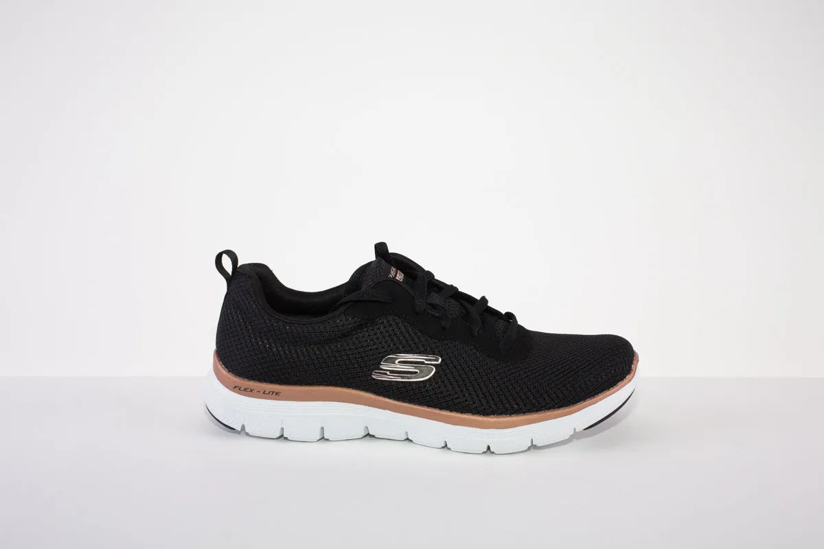 SKECHERS 149303  FLEX APPEAL 4.0 BRILLIANT VIEW LACED TRAINER - BLACK/GOLD