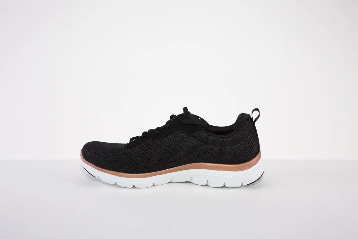 SKECHERS 149303  FLEX APPEAL 4.0 BRILLIANT VIEW LACED TRAINER - BLACK/GOLD