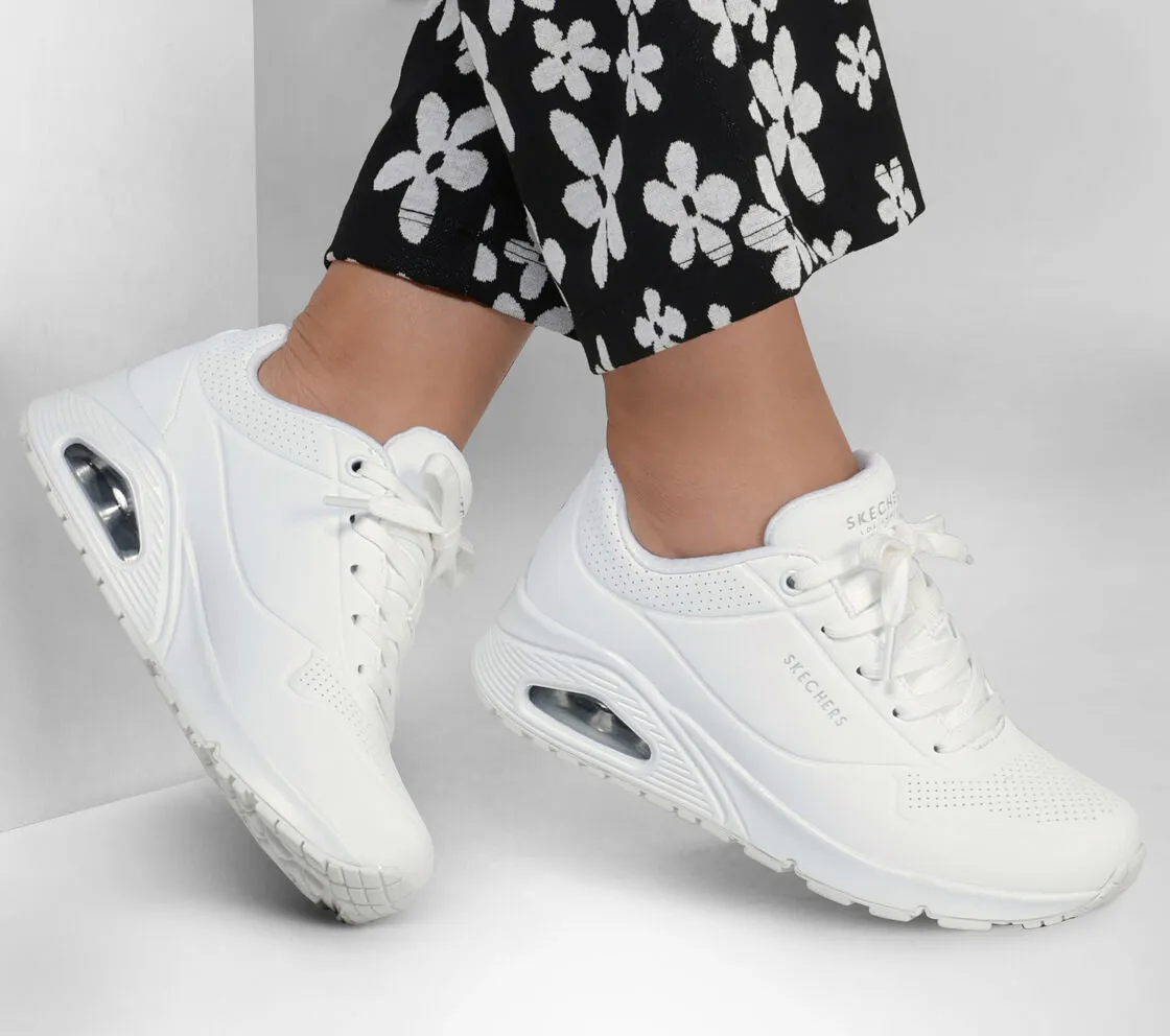 Skechers Ladies White Uno Stand On Air Trainer 73690W