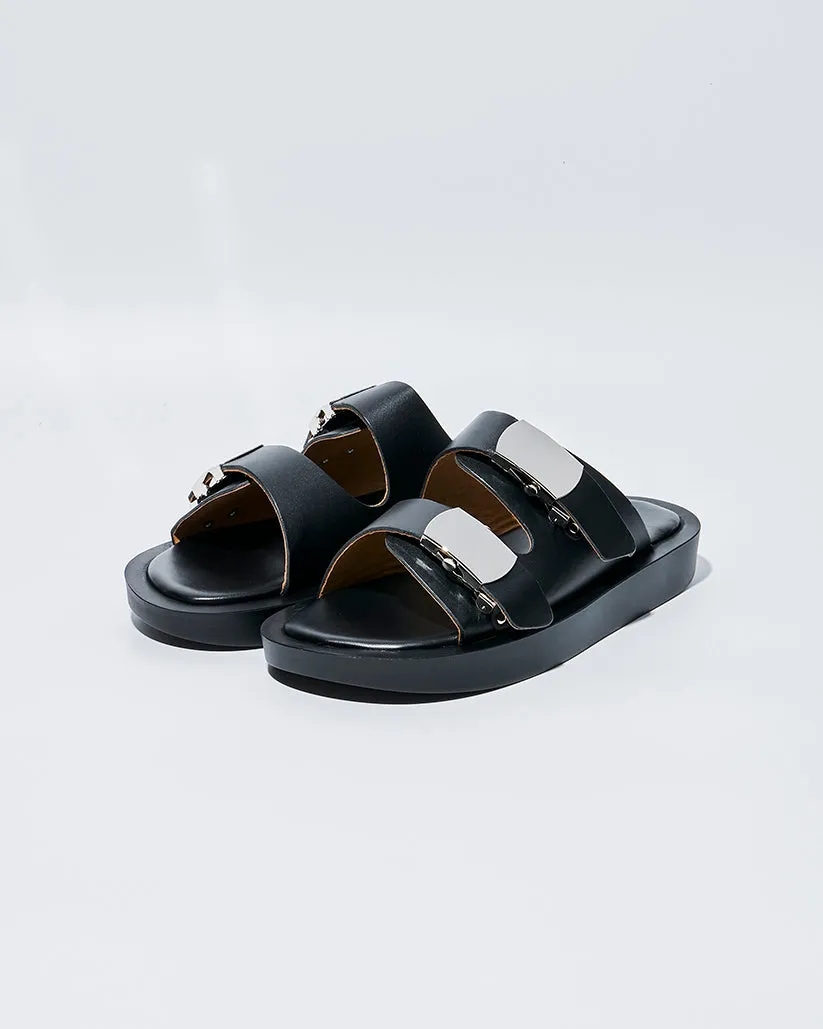 SLIDE BUCKLE PLATFORM SANDALS BLACK