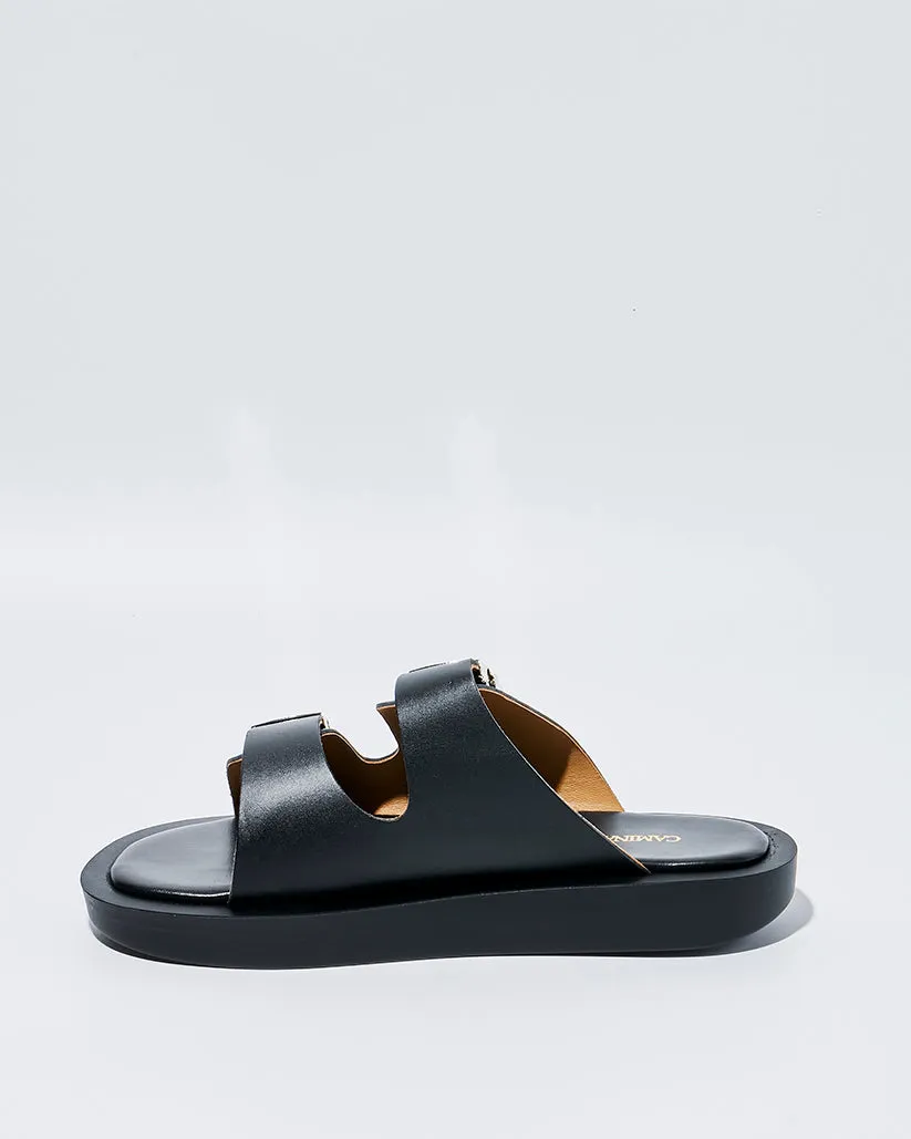 SLIDE BUCKLE PLATFORM SANDALS BLACK