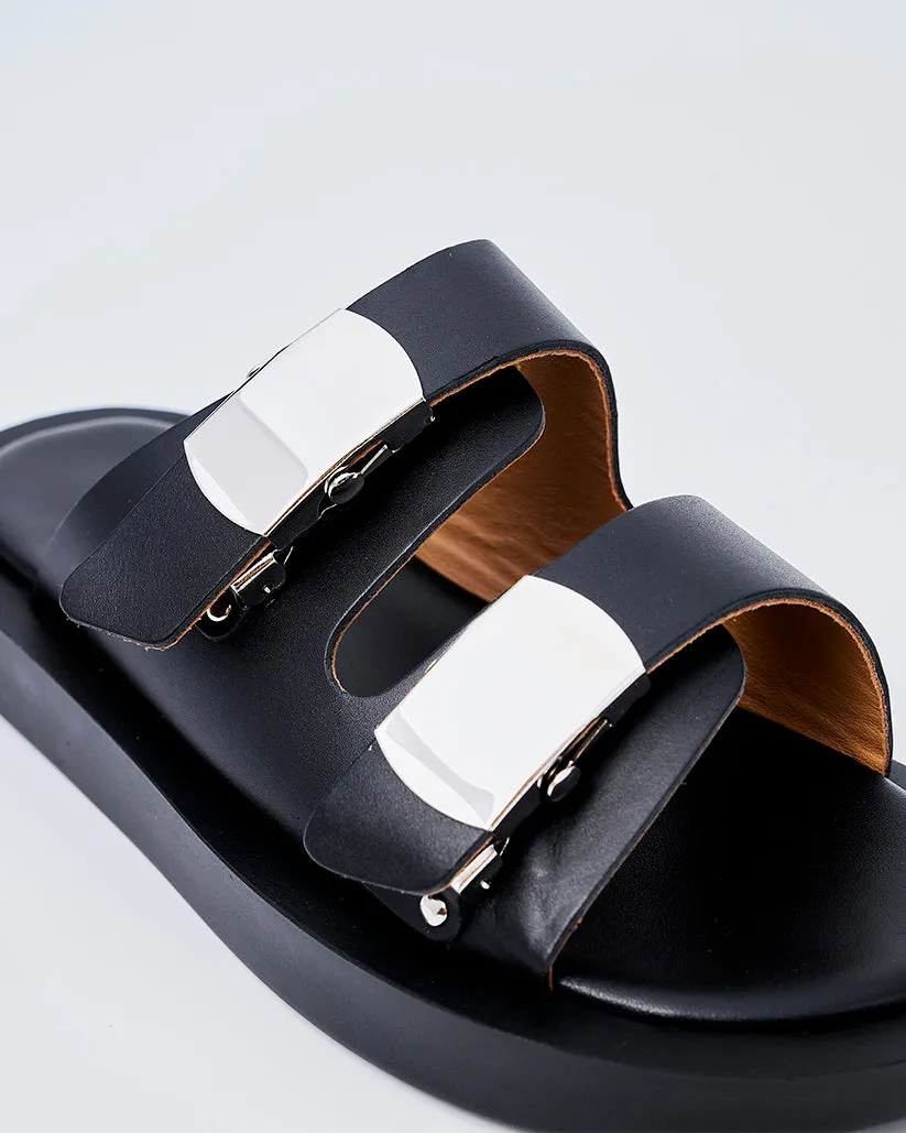 SLIDE BUCKLE PLATFORM SANDALS BLACK