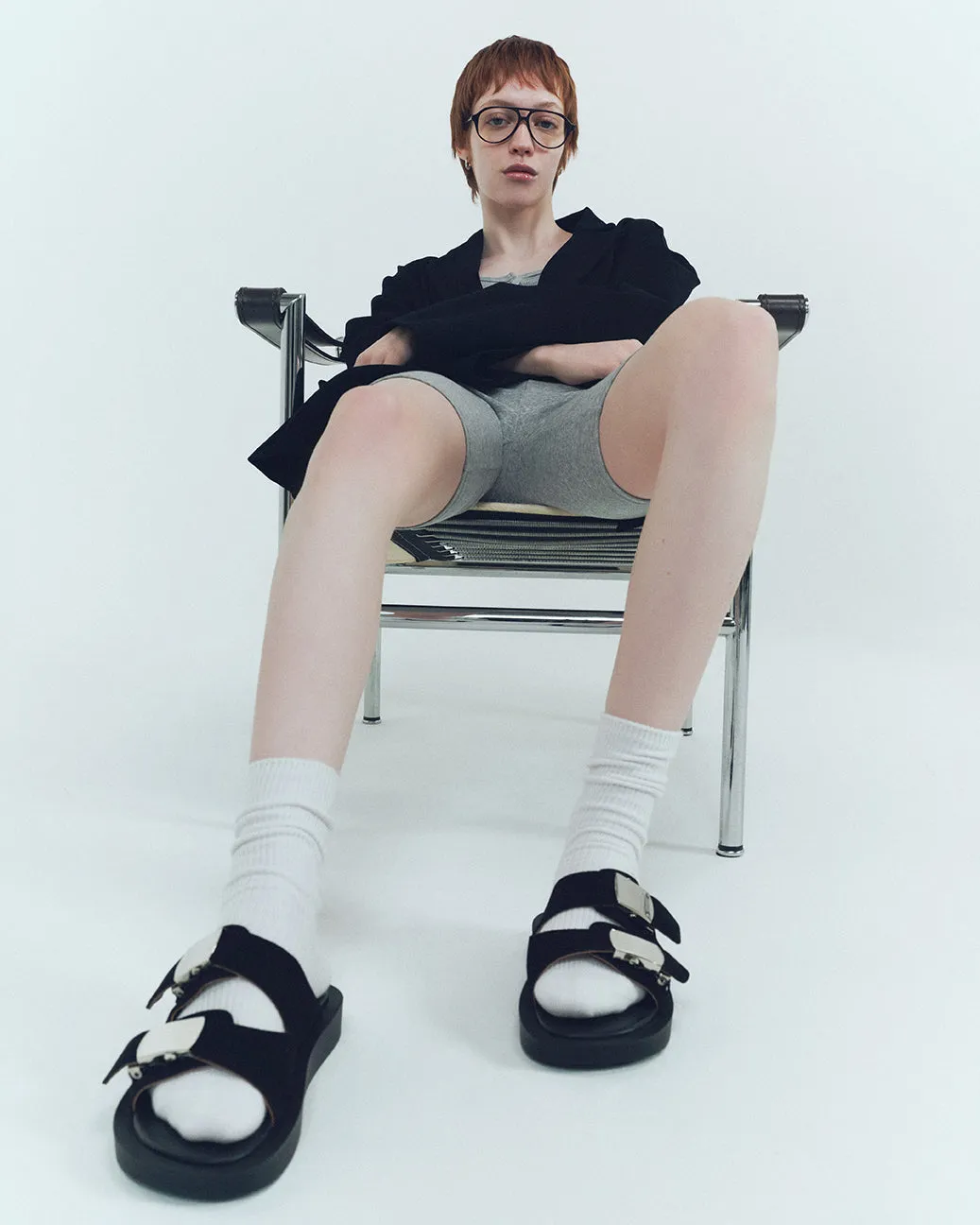 SLIDE BUCKLE PLATFORM SANDALS BLACK