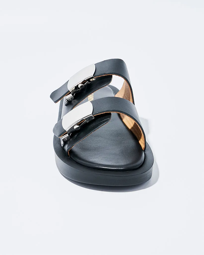 SLIDE BUCKLE PLATFORM SANDALS BLACK