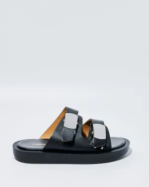SLIDE BUCKLE PLATFORM SANDALS BLACK