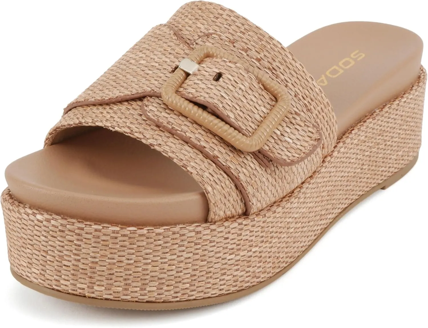 Soda “Lulah” ~ Women Open Round Toe Single Strap Slide Sandal with Buckle Detail