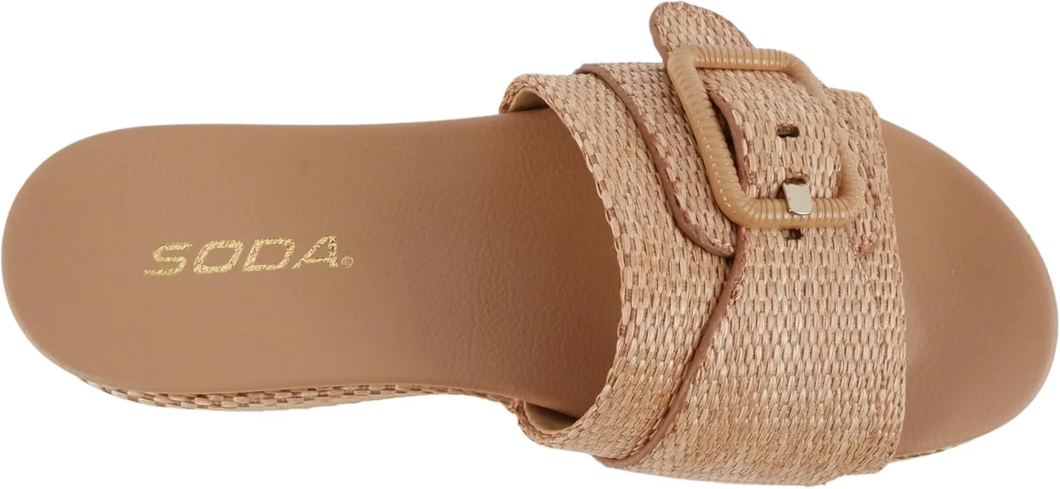 Soda “Lulah” ~ Women Open Round Toe Single Strap Slide Sandal with Buckle Detail
