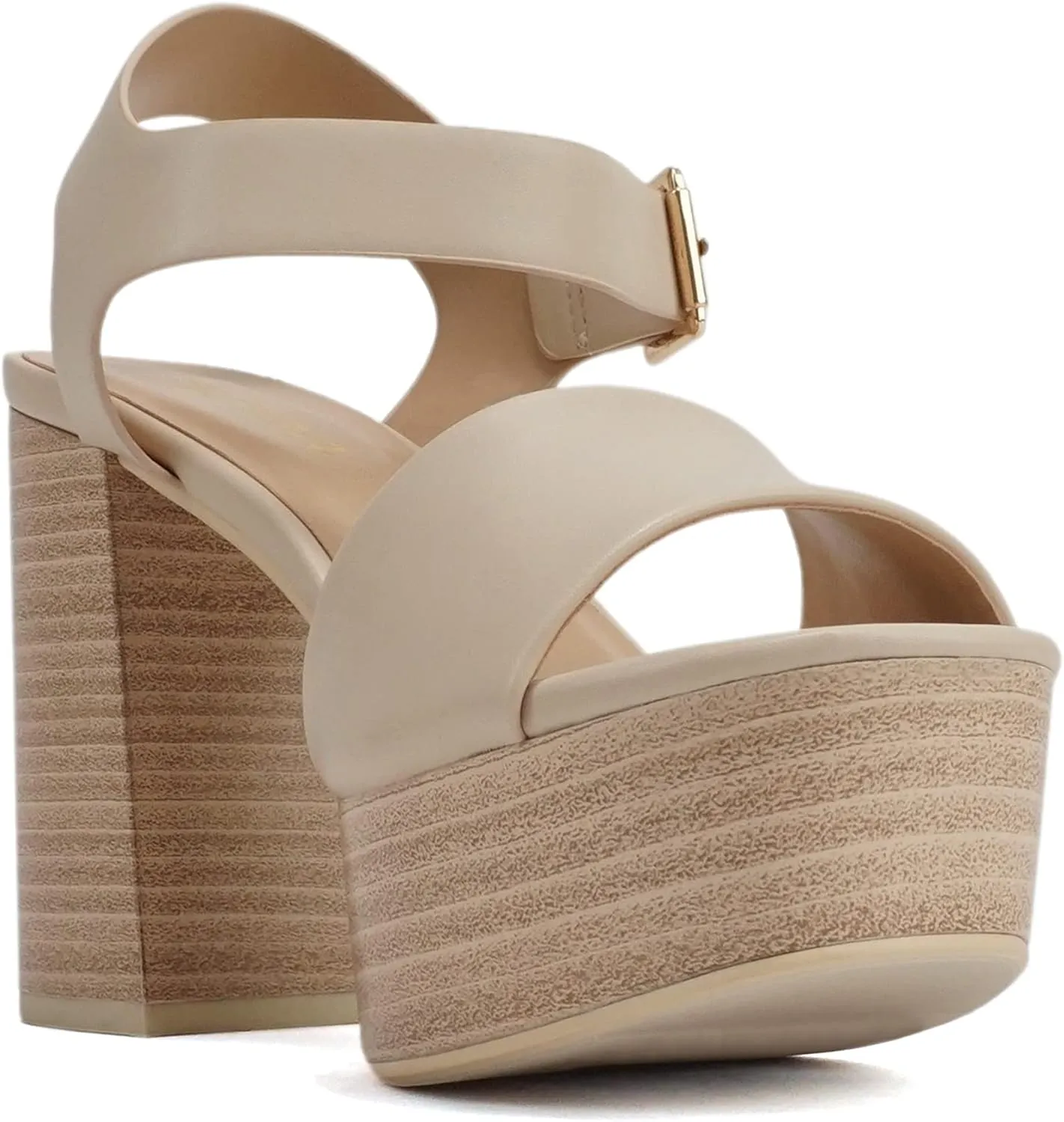 Soda “OPTIONS” ~ Women Open Square Toe Single Band Ankle Strap Buckle Platform High Heel Sandal