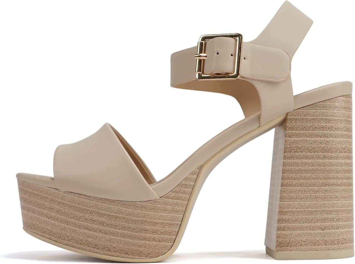 Soda “OPTIONS” ~ Women Open Square Toe Single Band Ankle Strap Buckle Platform High Heel Sandal