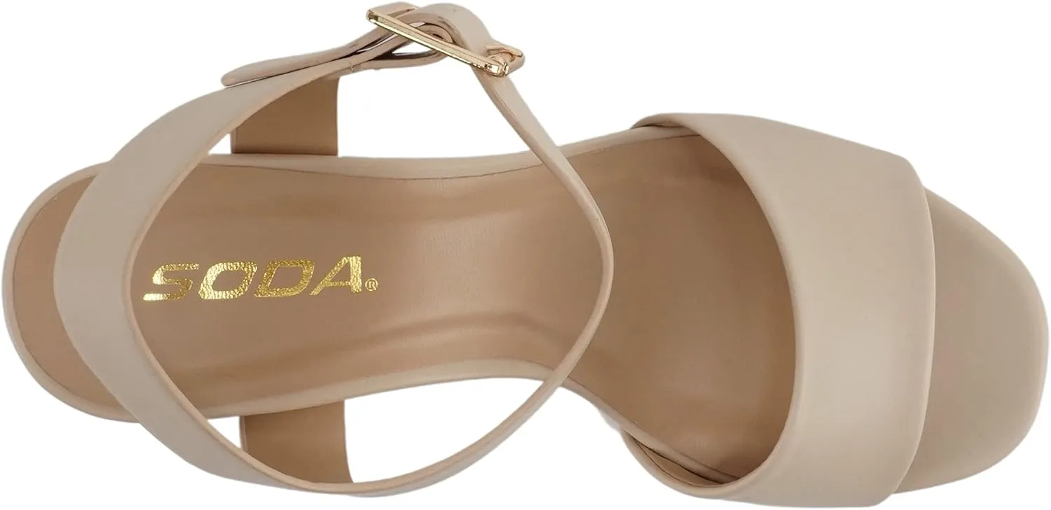 Soda “OPTIONS” ~ Women Open Square Toe Single Band Ankle Strap Buckle Platform High Heel Sandal